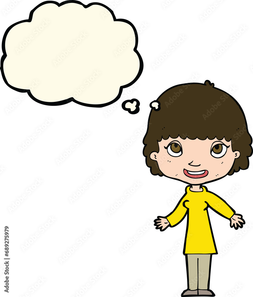 cartoon happy woman with thought bubble cartoon happy woman with thought bubble