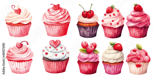 Pink and Purples cupcakes for Valentine's day vectors