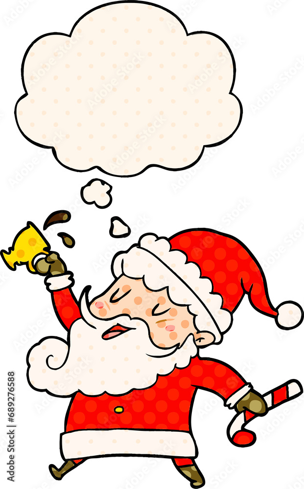 cartoon santa claus with hot cocoa with thought bubble in comic book style cartoon santa claus with hot cocoa with thought bubble in comic book style