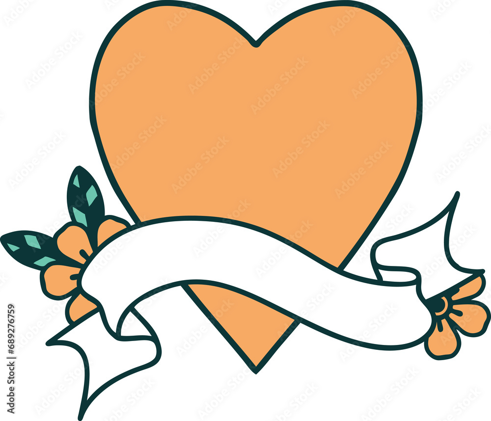 traditional tattoo with banner of a heart traditional tattoo with banner of a heart
