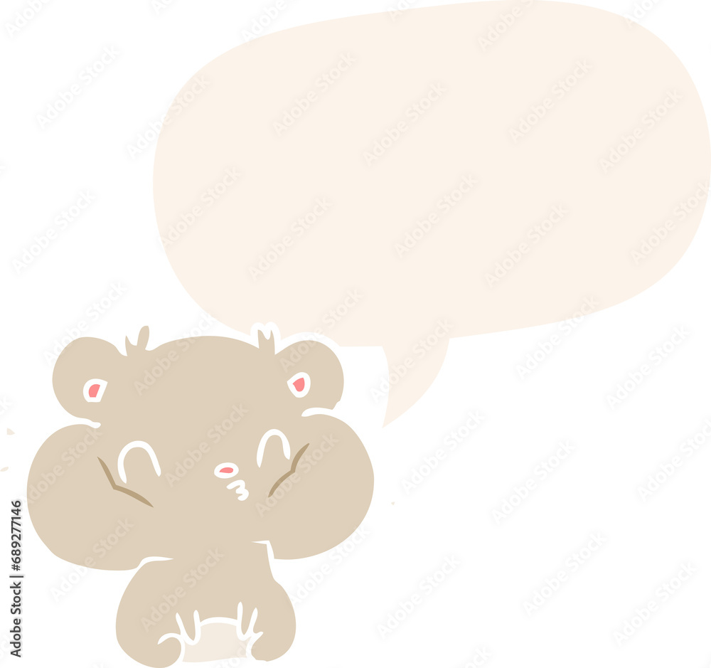 cartoon hamster with full cheek pouches with speech bubble in retro style cartoon hamster with full cheek pouches with speech bubble in retro style