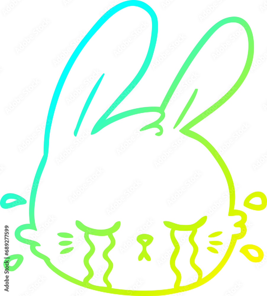 cold gradient line drawing of a cartoon rabbit face crying cold gradient line drawing of a cartoon rabbit face crying