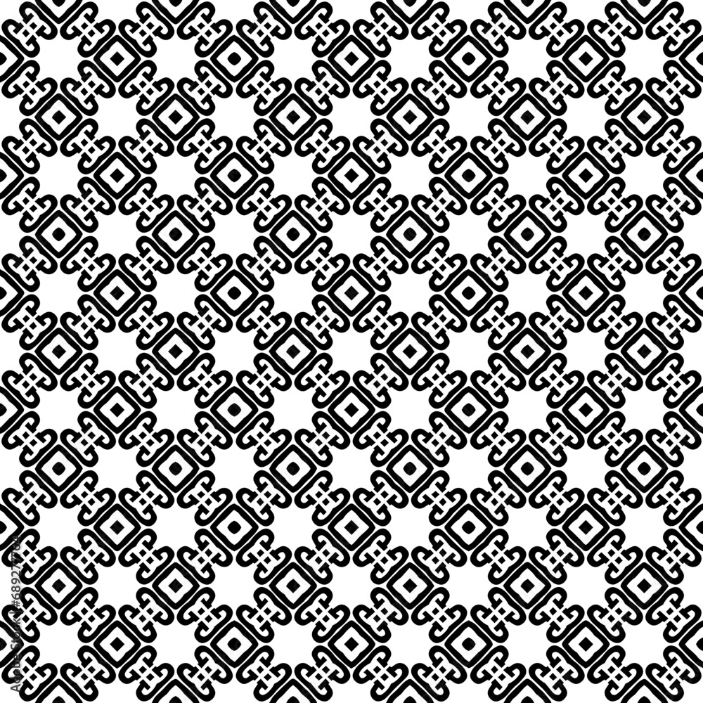 Black and white seamless abstract pattern. Background and backdrop. Grayscale ornamental design. Mosaic ornaments. Vector graphic illustration. EPS10.