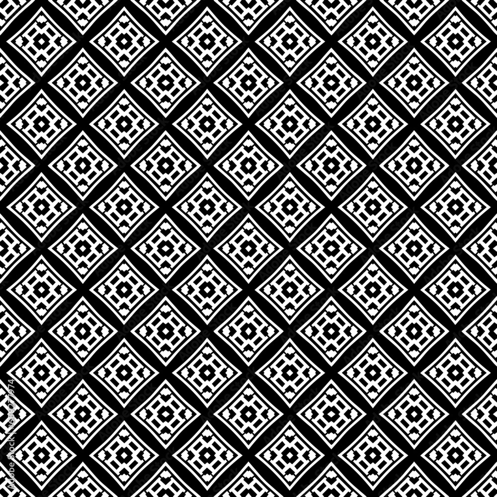 Black and white seamless abstract pattern. Background and backdrop. Grayscale ornamental design. Mosaic ornaments. Vector graphic illustration. EPS10.