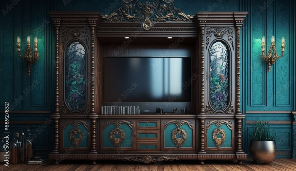 Modern home decor display glass showcase interior design AI Generated image