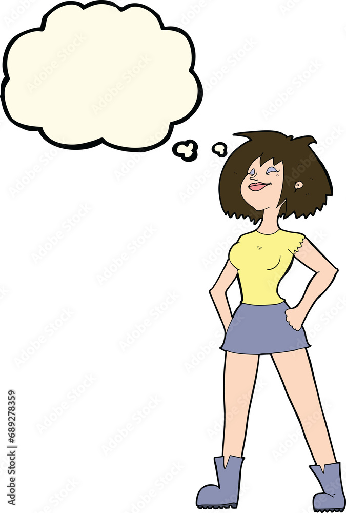 cartoon capable woman with thought bubble cartoon capable woman with thought bubble