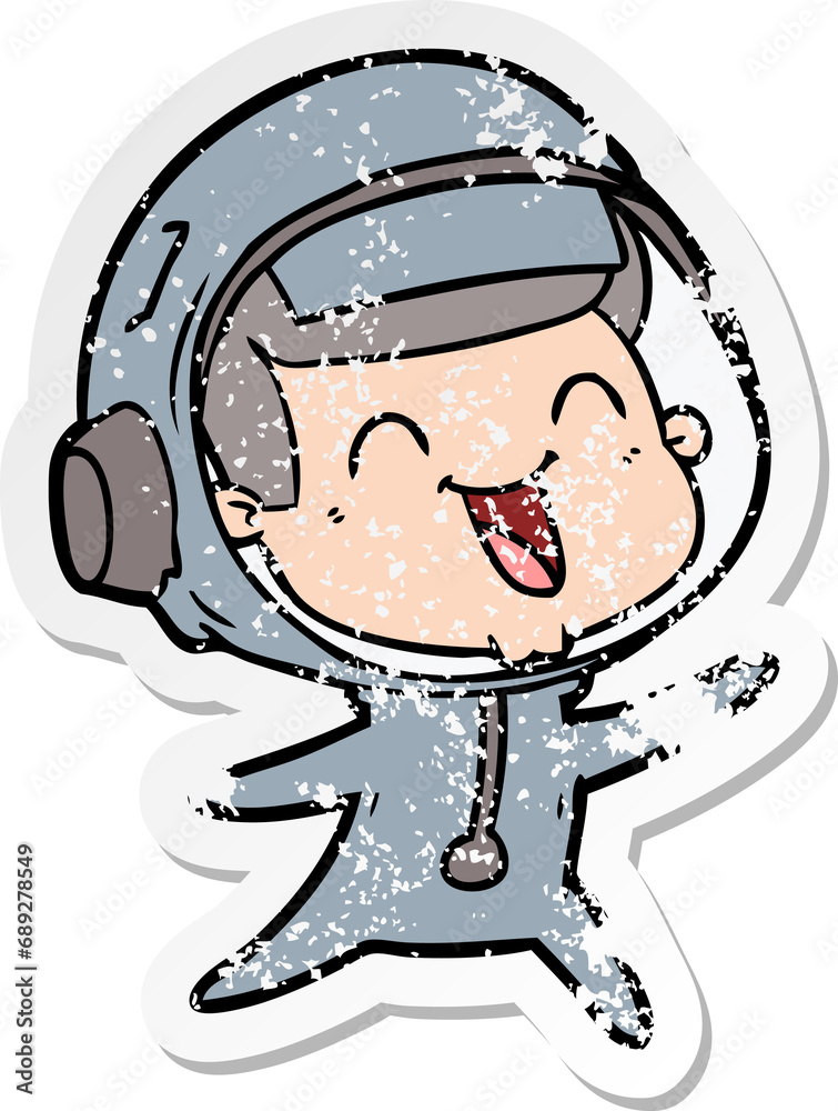 distressed sticker of a happy cartoon astronaut distressed sticker of a happy cartoon astronaut