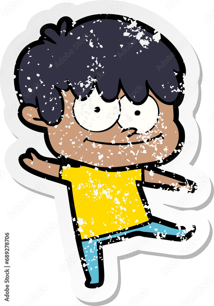 distressed sticker of a happy cartoon man distressed sticker of a happy cartoon man