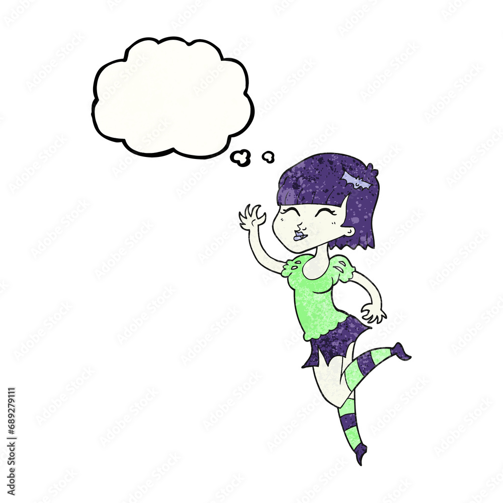 freehand drawn thought bubble textured cartoon vampire girl freehand drawn thought bubble textured cartoon vampire girl