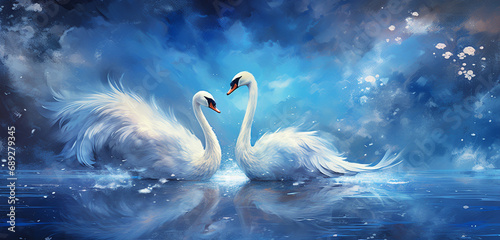 white swan on the water background photo