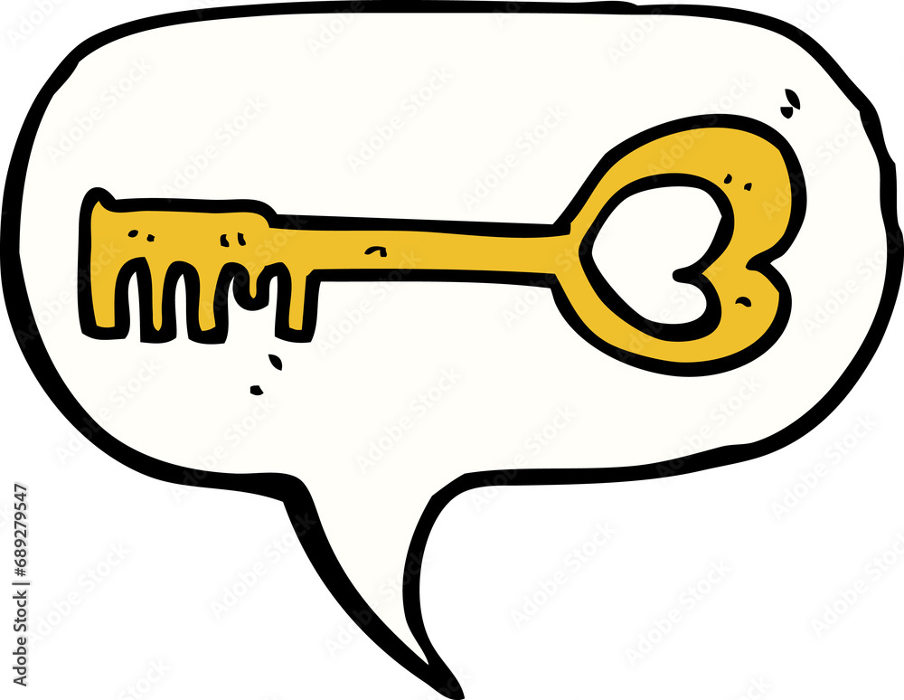 cartoon heart shaped key with speech bubble cartoon heart shaped key with speech bubble