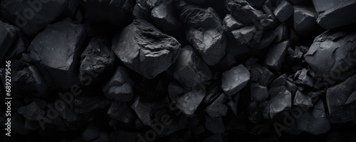 Black coal texture background. Large charcoal of different sizes for design.