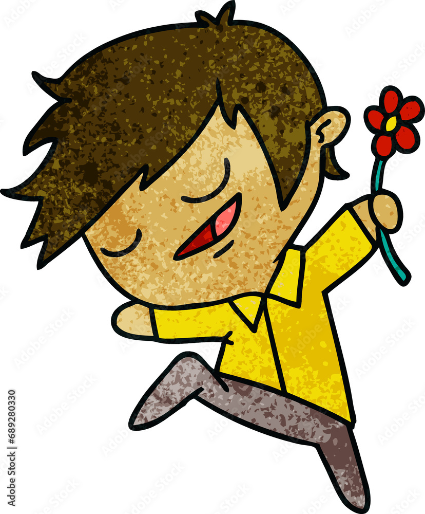 freehand drawn textured cartoon of kawaii cute boy freehand drawn textured cartoon of kawaii cute boy