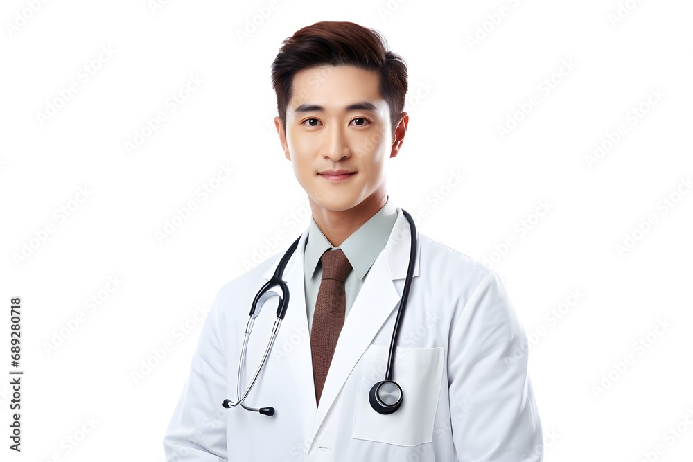 Portrait of Asian man doctor in uniform and stethoscope on white background. Portrait of Asian man doctor in uniform and stethoscope on white background.