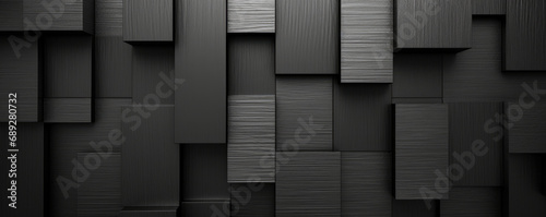 Abstract background of black cubes with texture. Background from black composite slabs of geometric shapes for design.
