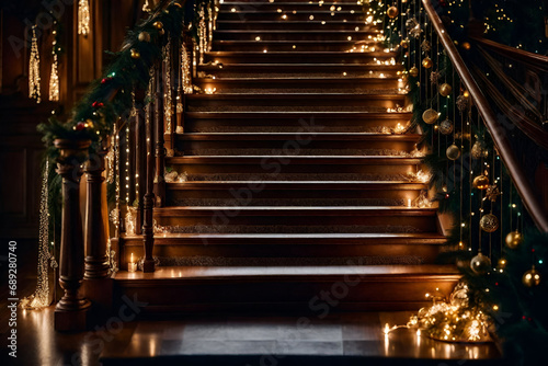 Glimmering Steps to Joy: Transforming a Staircase into a Festive Christmas Display,A Warm Welcome Awaits: Glowing Christmas Decorations Embracing the Entryway with Festive Brilliance Generative AI