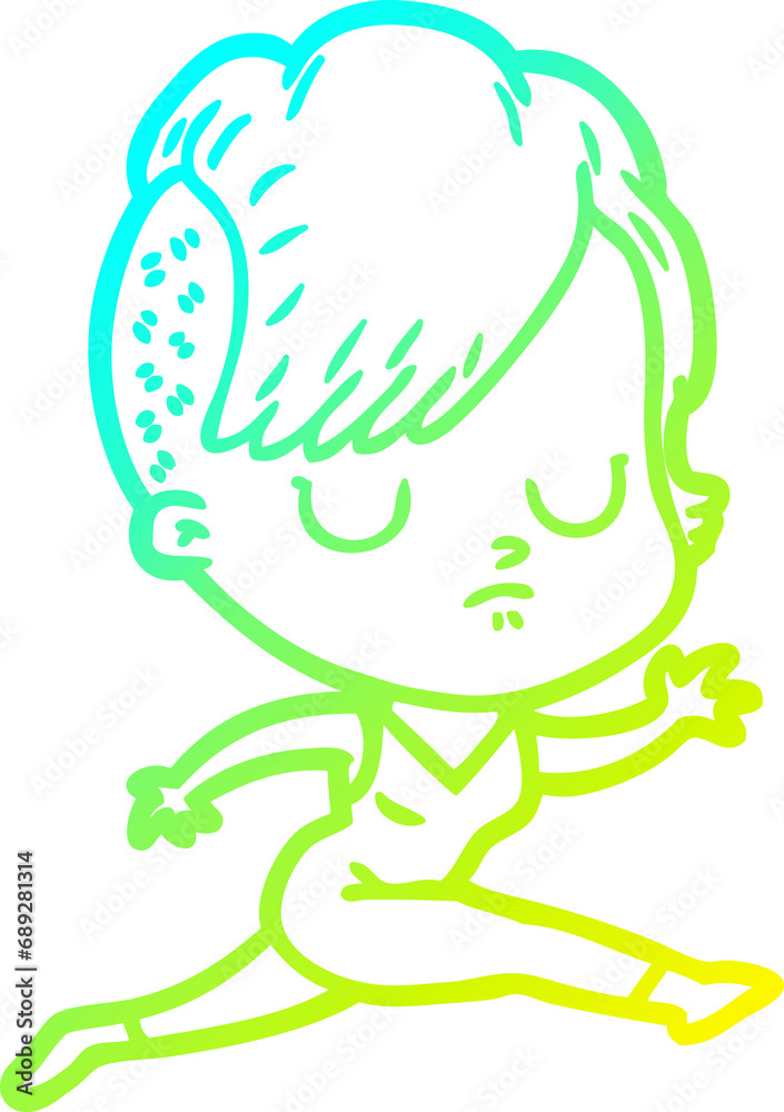 cold gradient line drawing of a cartoon woman cold gradient line drawing of a cartoon woman