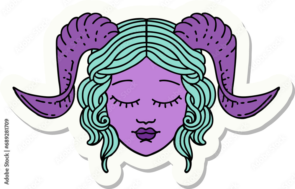 sticker of a tiefling character face sticker of a tiefling character face