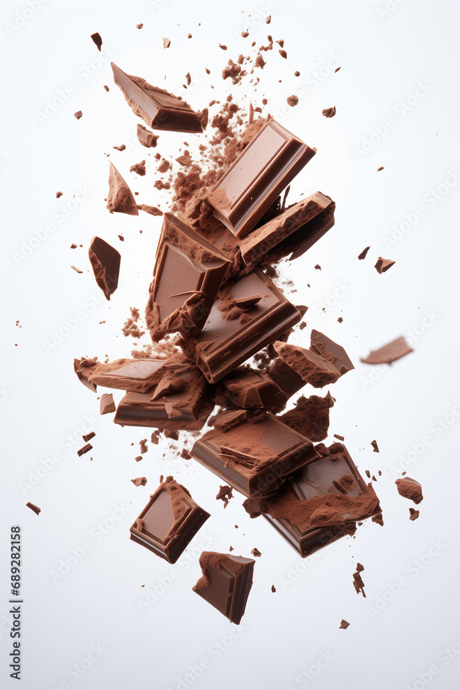 Fototapeta premium Chocolate pieces on white background.