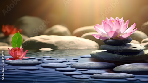 Lotus Flower With Spa Stones In Rock Garden,PPT background