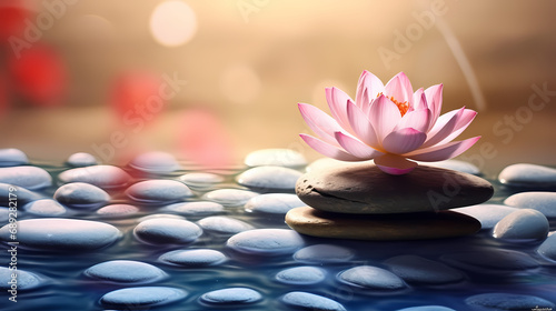 Lotus Flower With Spa Stones In Rock Garden PPT background