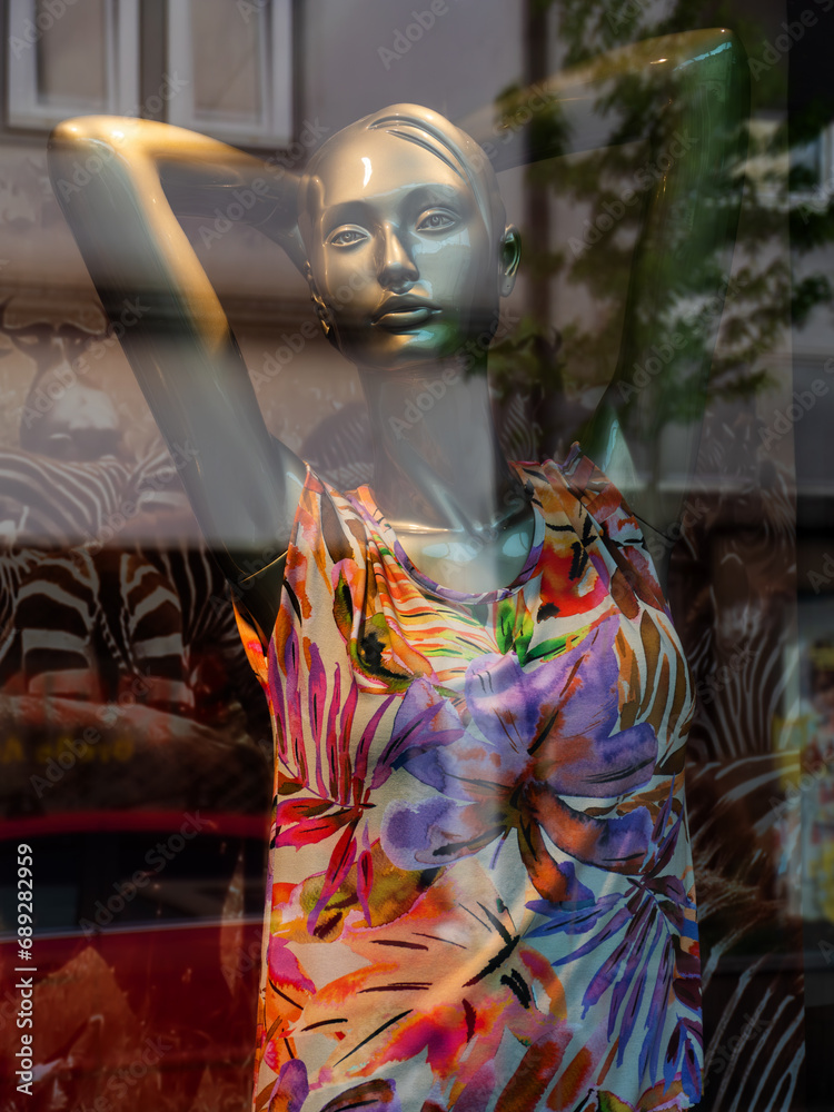 Mannequin in Shop Window Looking Through Glass onto the Street