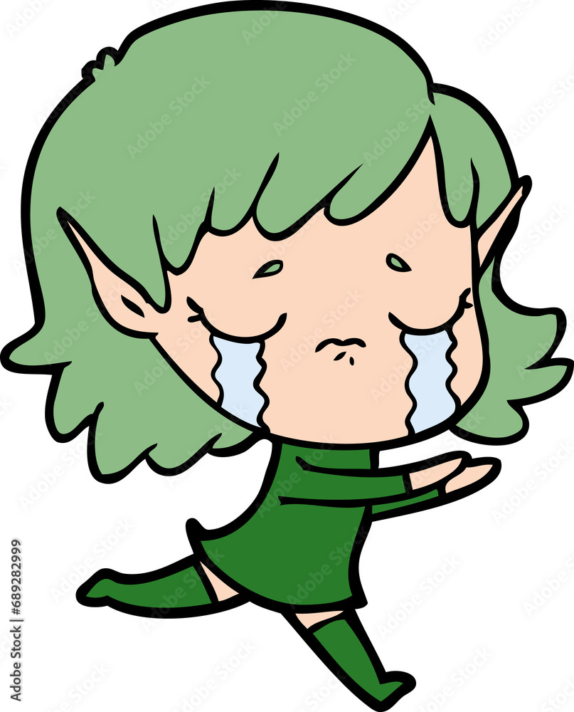 Obraz premium cartoon crying elf girl
