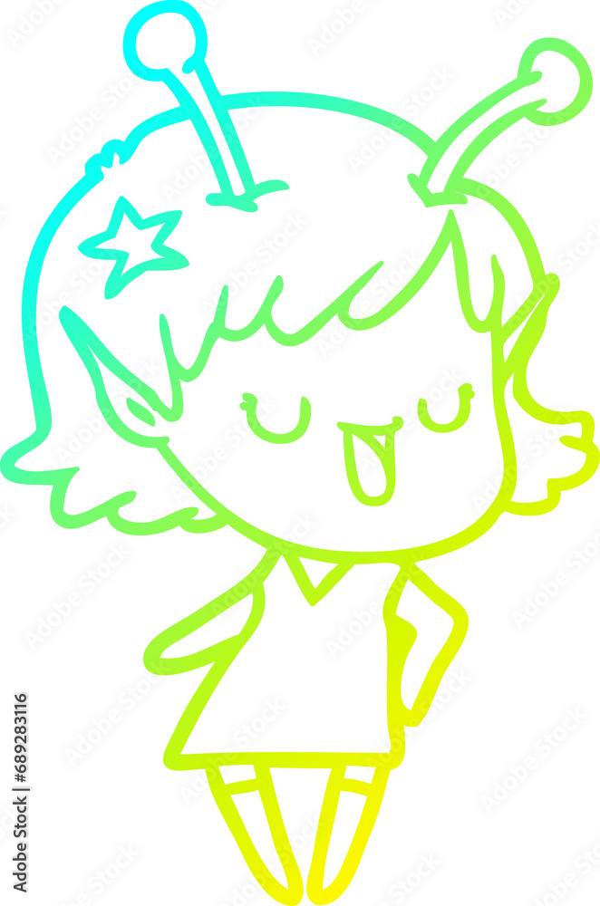 cold gradient line drawing of a happy alien girl cartoon laughing cold gradient line drawing of a happy alien girl cartoon laughing