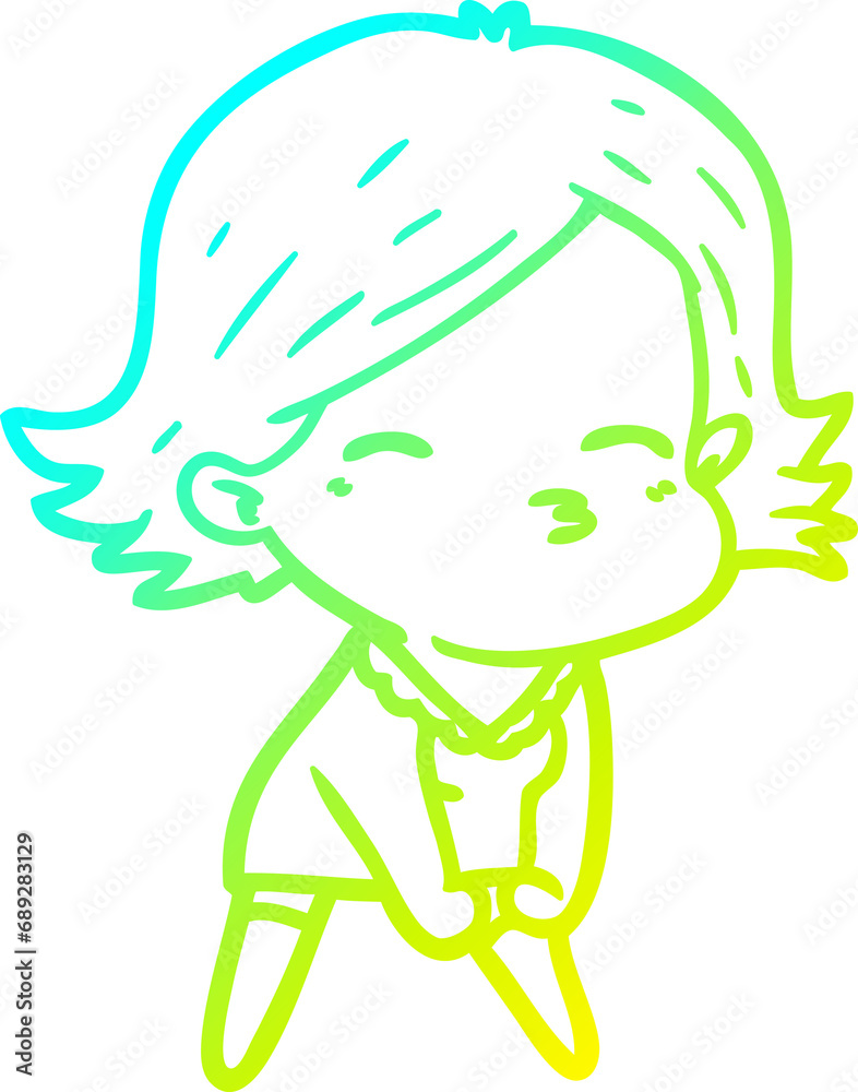 cold gradient line drawing of a cartoon woman cold gradient line drawing of a cartoon woman