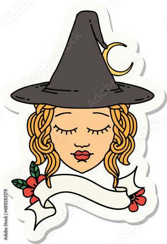 sticker of a human witch character face