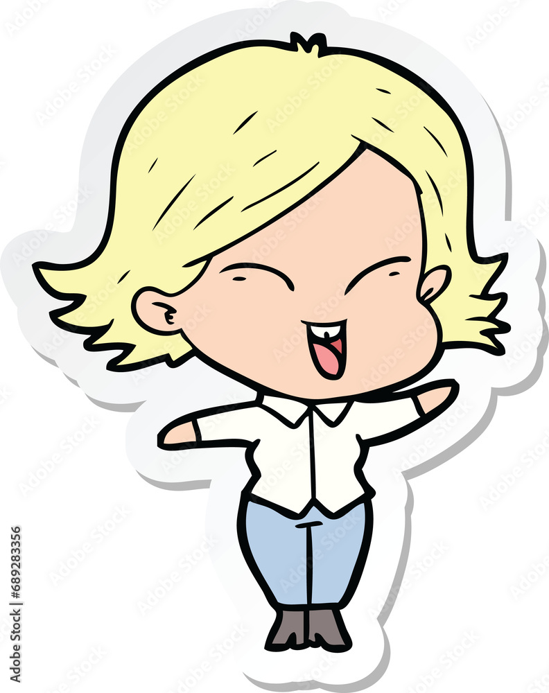 sticker of a happy cartoon girl sticker of a happy cartoon girl