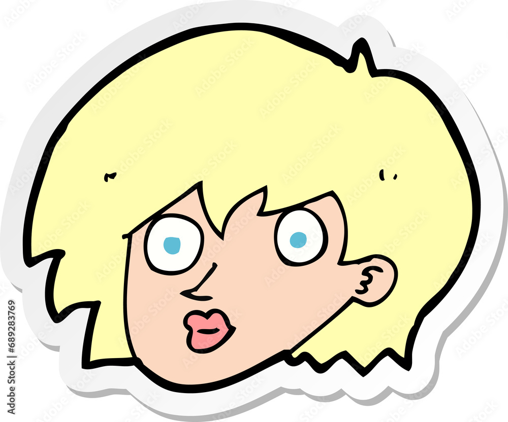 sticker of a cartoon surprised female face