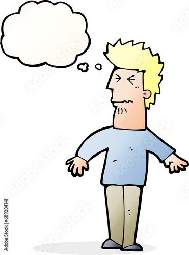 cartoon stressed man with thought bubble