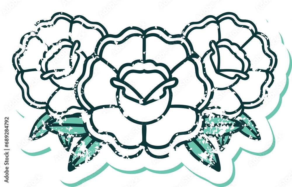 iconic distressed sticker tattoo style image of a bouquet of flowers iconic distressed sticker tattoo style image of a bouquet of flowers