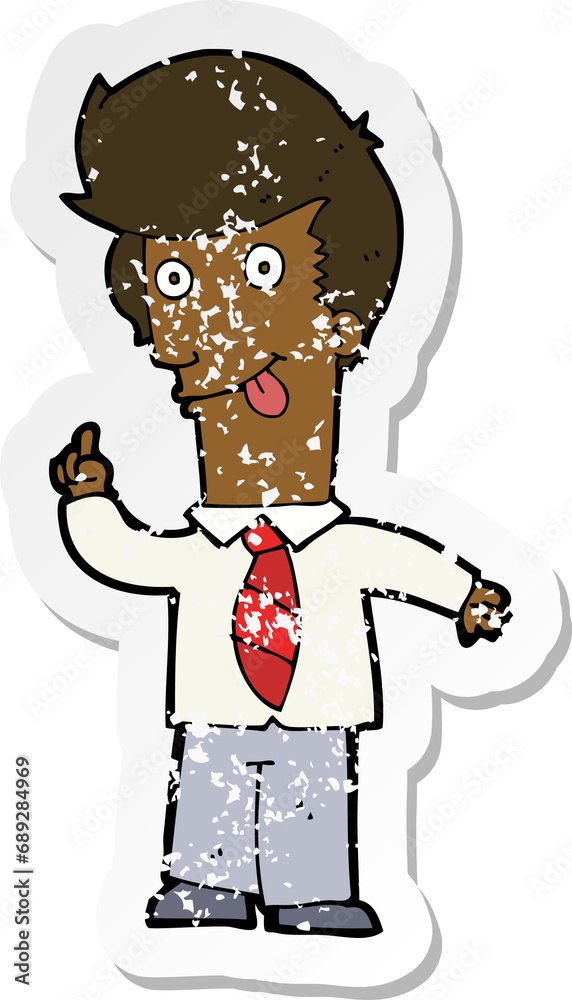 retro distressed sticker of a cartoon office man with crazy idea retro distressed sticker of a cartoon office man with crazy idea