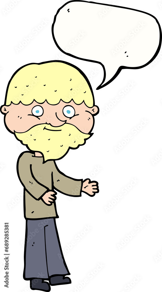 cartoon happy bearded man with speech bubble cartoon happy bearded man with speech bubble