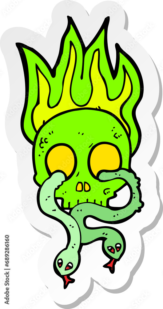 Fototapeta premium sticker of a cartoon skull with snakes
