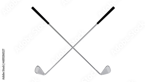 Two crossed golf club sticks isolated on transparent and white background. Golf concept. 3D render
