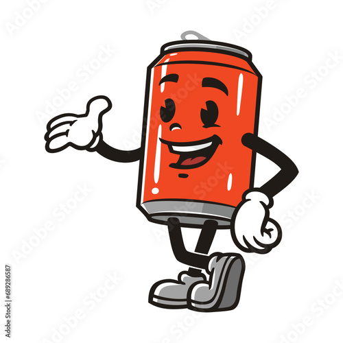Soda Can with welcoming hands cartoon mascot illustration character vector clip art
