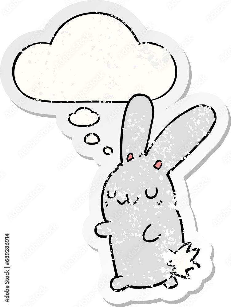 cute cartoon rabbit with thought bubble as a distressed worn sticker cute cartoon rabbit with thought bubble as a distressed worn sticker