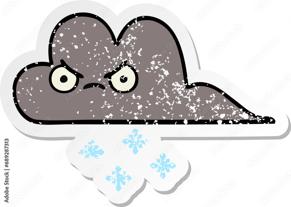 distressed sticker of a cute cartoon storm snow cloud distressed sticker of a cute cartoon storm snow cloud