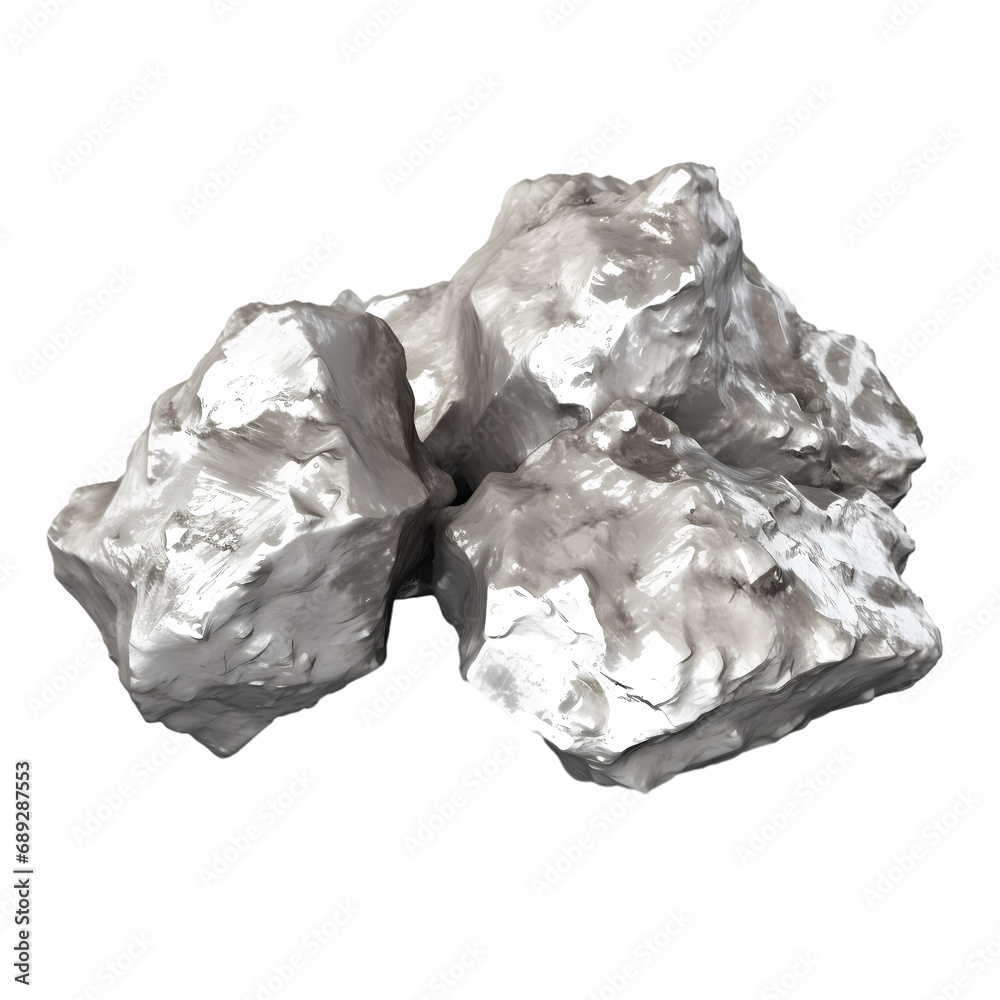 Silver nugget isolated on transparent background
