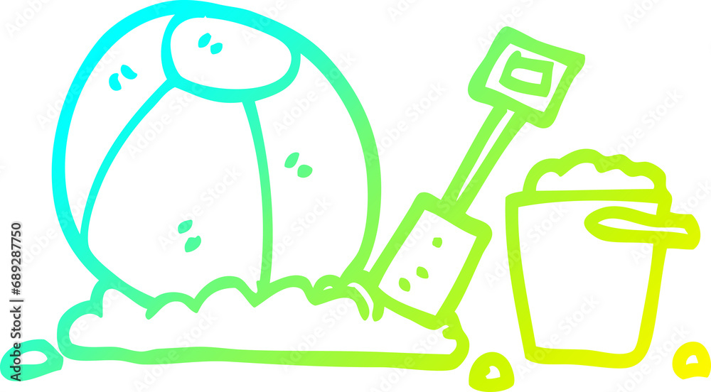 Fototapeta premium cold gradient line drawing of a cartoon beach objects