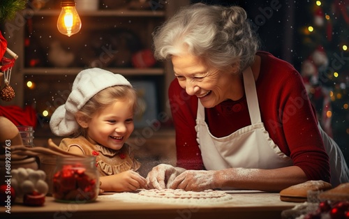 Grandmother is baking christmas cookies