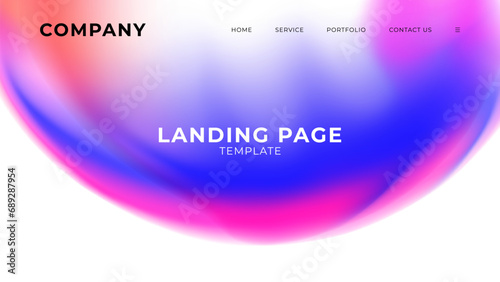 Landing page. Abstract background with blurred bubble on white for website graphic design. Blue, purple and pink gradients. Vector illustration.