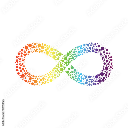 Infinity rainbow symbol with dots. Autism pride symbol with round shape vector illustration. infinity sign in rainbow spectrum colors. Neurodiversity awareness and acceptance. 
