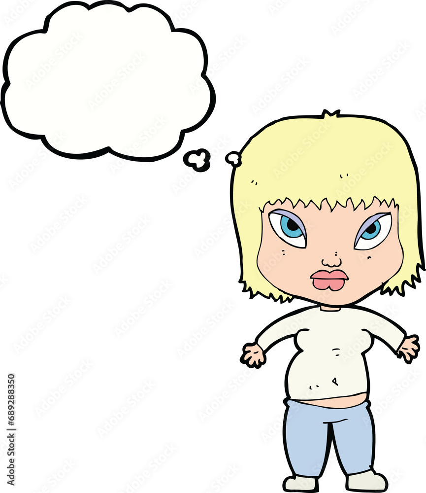 cartoon overweight woman with thought bubble cartoon overweight woman with thought bubble