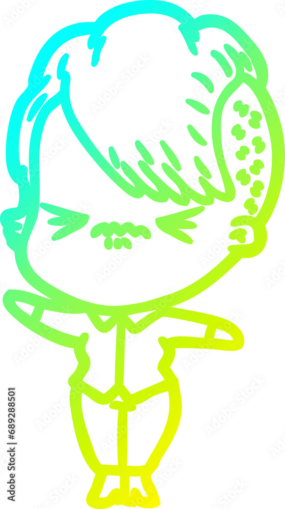 cold gradient line drawing of a cartoon annoyed hipster girl cold gradient line drawing of a cartoon annoyed hipster girl