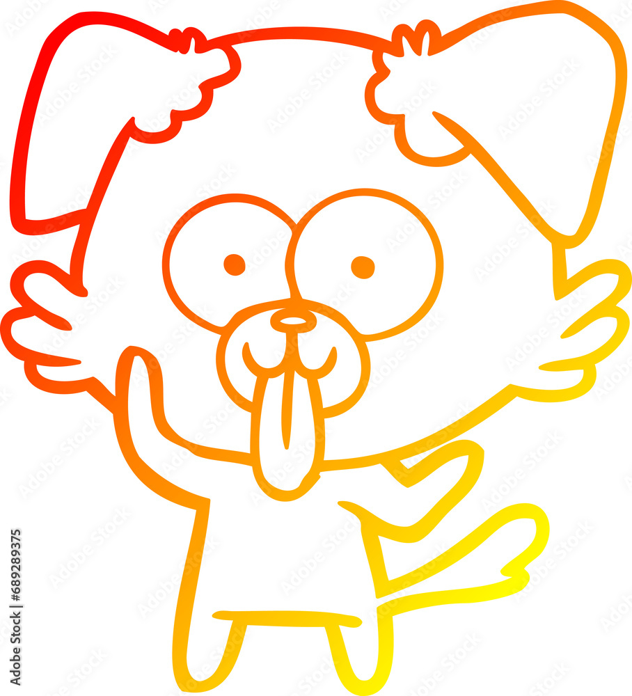 warm gradient line drawing of a cartoon dog with tongue sticking out