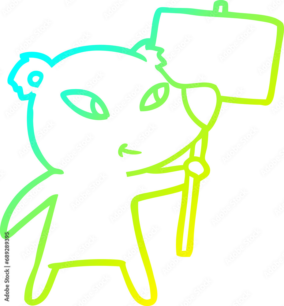 cold gradient line drawing of a cute cartoon polar bear with protest sign cold gradient line drawing of a cute cartoon polar bear with protest sign